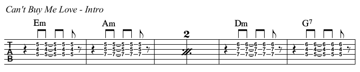 Can't Buy Me Love chords and TAB, intro.