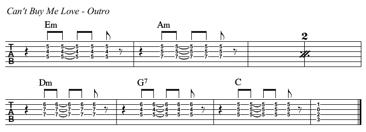 Can't Buy Me Love chords and TAB, outro.