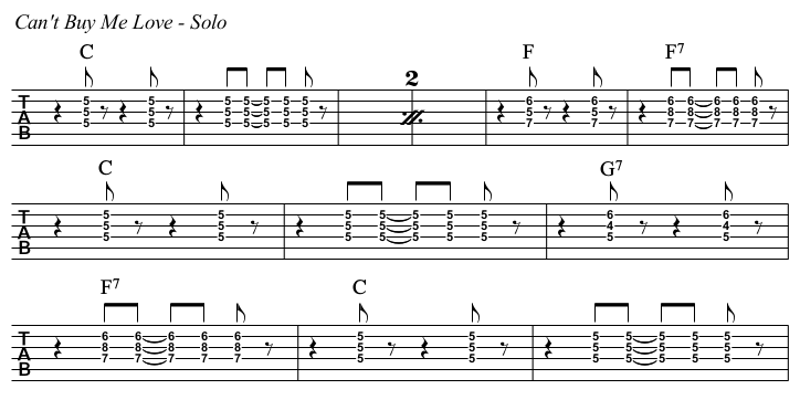 Can't Buy Me Love chords and TAB, solo.