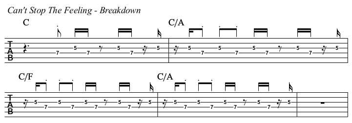 Can't Stop The Feeling chords and TAB, breakdown.