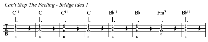Can't Stop The Feeling chords and TAB, bridge idea 1.
