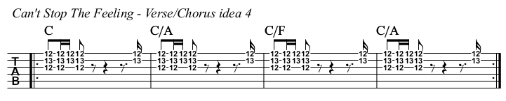 Can't Stop The Feeling chords and TAB, intro, verse, and chorus idea 4.