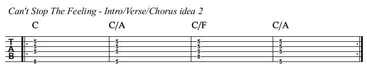 Can't Stop The Feeling chords and TAB, intro, verse, and chorus idea 2.