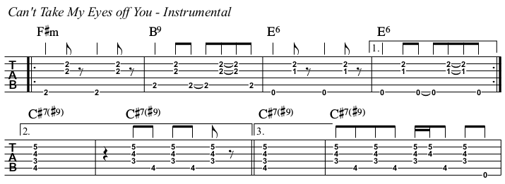 Can't Take My Eyes Off You chords and TAB, instrumental.