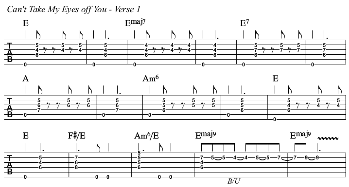Can't Take My Eyes Off You chords and TAB, verse 1.