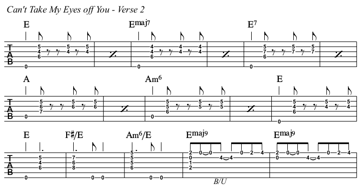 Can't Take My Eyes Off You chords and TAB, verse 2.