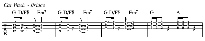 Car Wash chords and TAB, bridge.