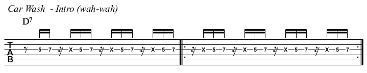Car Wash chords and TAB, intro wah-wah.
