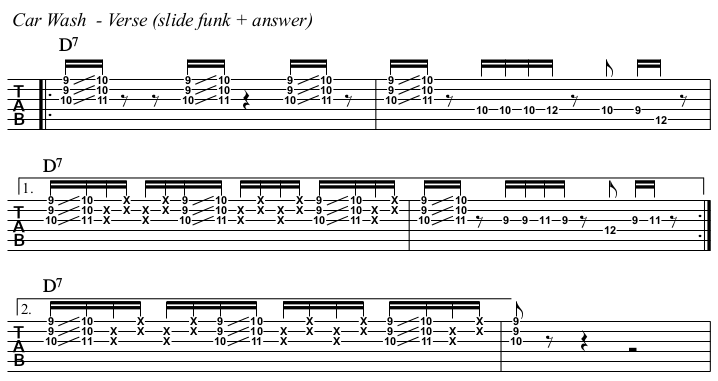 Car Wash chords and TAB, verse.