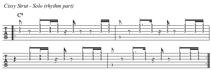 Cissy Strut chords and TAB, solo rhythm guitar.