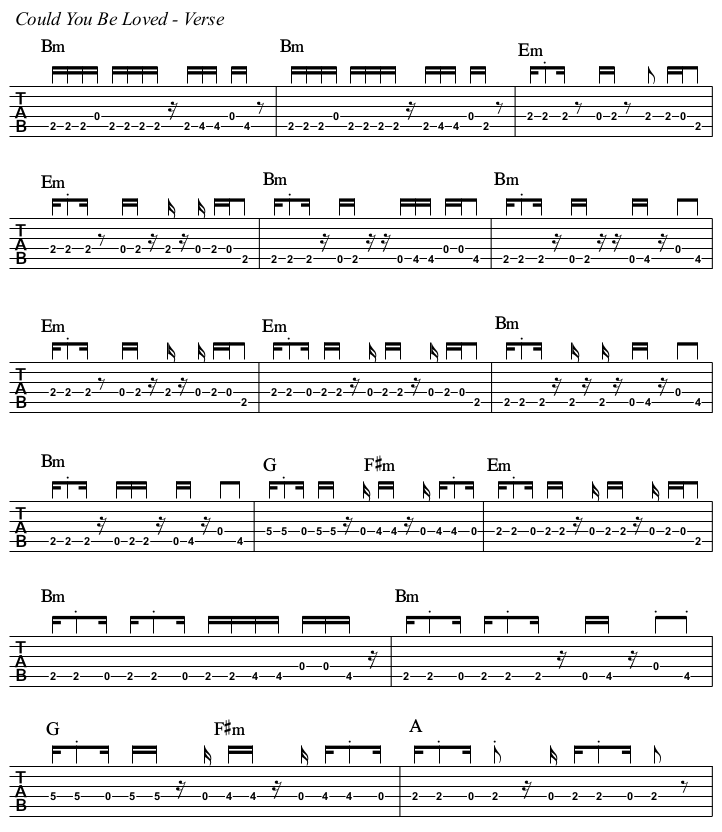 Could You Be Loved chords and TAB, verse picked.