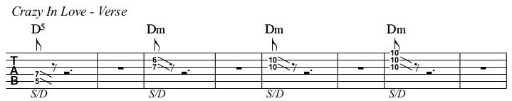 Crazy In Love chords and TAB, verse.