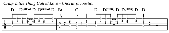 Crazy Little Thing Called Love chords and TAB, chorus acoustic.