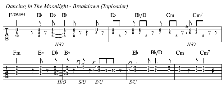 Dancing In The Moonlight chords and TAB, breakdown (Toploader).