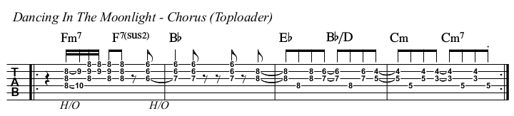 Dancing In The Moonlight chords and TAB, chorus (Toploader).