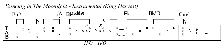 Dancing In The Moonlight chords and TAB, instrumental (King Harvest).