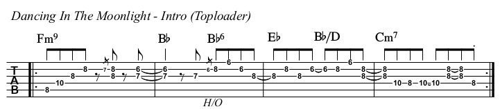 Dancing In The Moonlight chords and TAB, intro Toploader.
