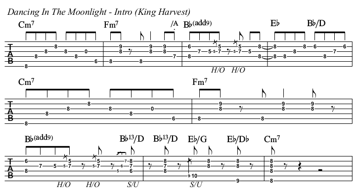 Dancing In The Moonlight chords and TAB, intro (King Harvest).