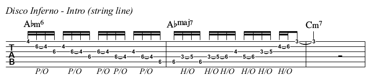 Disco Inferno chords and TAB, string line intro.