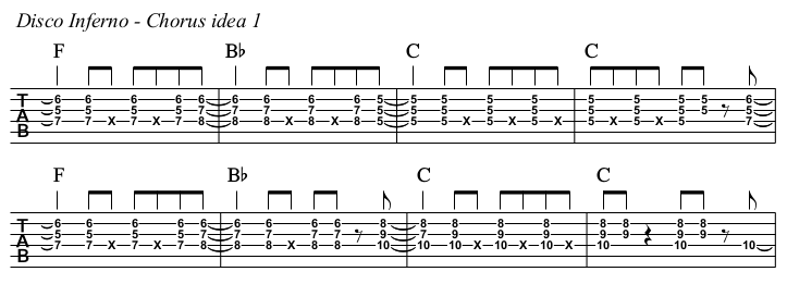 Disco Inferno chords and TAB, chorus idea 1.