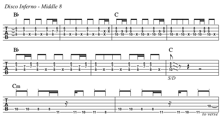 Disco Inferno chords and TAB, middle 8.