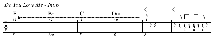 Do You Love Me chords and TAB, intro.