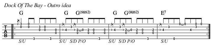 Dock Of The Bay chords and TAB, outro.