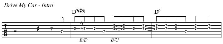 Drive My Car chords and TAB, intro.