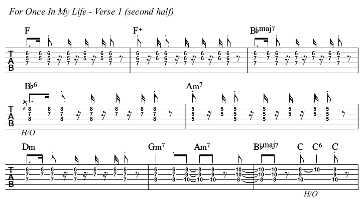 For Once In My Life chords and TAB, verse 1 second half.