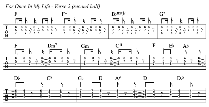 For Once In My Life chords and TAB, verse 2 second half.