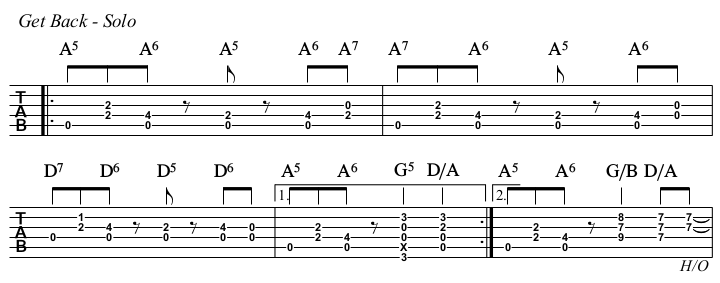 Get Back chords and TAB, solo rhythm.