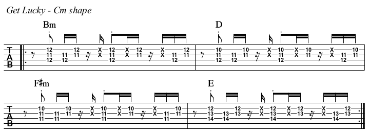 Get Lucky chords and TAB, starting on the Cm shape.