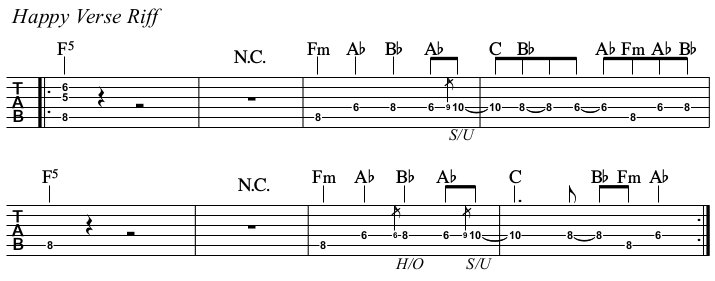 Happy chords and TAB, verse riff.