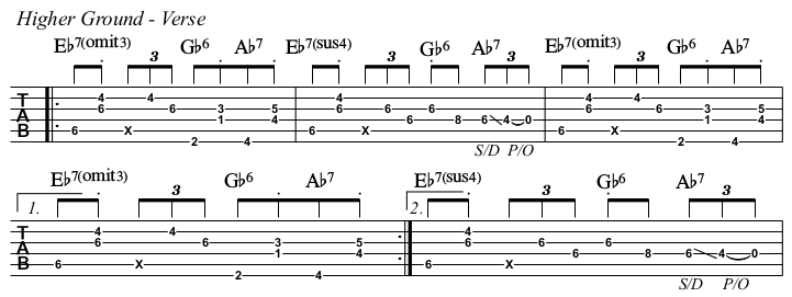 Higher Ground chords and TAB, verse.