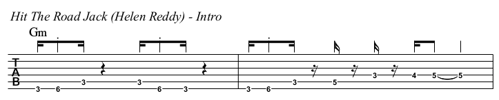 Hit The Road Jack (Helen Reddy) chords and TAB, intro.