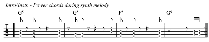Hot Stuff chords and TAB, intro power chords.