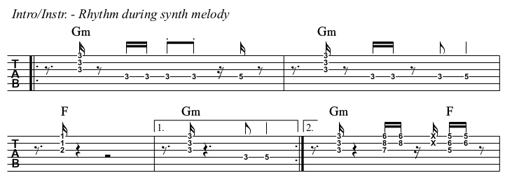 Hot Stuff chords and TAB, intro rhythm guitar.