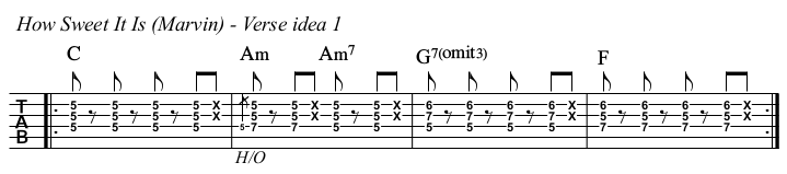 How Sweet It Is (To Be Loved By You) Marvin Gaye chords and TAB, verse idea 1.