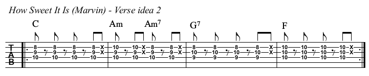 How Sweet It Is (To Be Loved By You) Marvin Gaye chords and TAB, verse idea 2.
