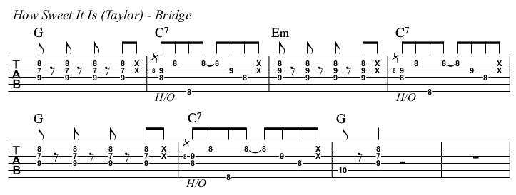How Sweet It Is (To Be Loved By You) James Taylor chords and TAB, bridge.