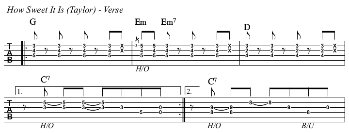 How Sweet It Is (To Be Loved By You) James Taylor chords and TAB, verse.