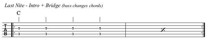 Last Nite chords and TAB, intro and bridge.