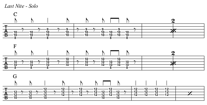 Last Nite chords and TAB, solo.