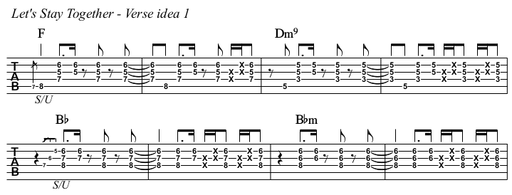 Let's Stay Together chords and TAB, verse idea 1.