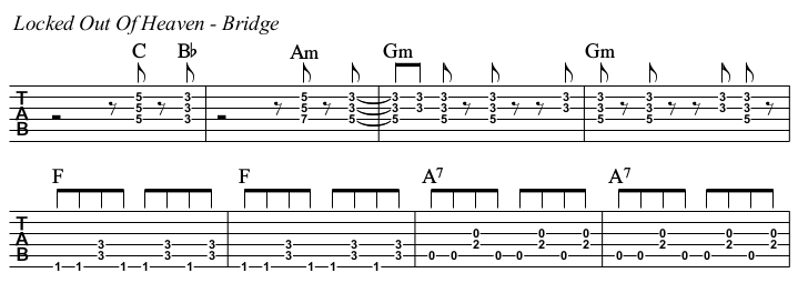 Locked Out Of Heaven chords and TAB, bridge.