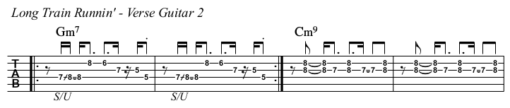 Long Train Running chords and TAB, verse guitar 2 preview.