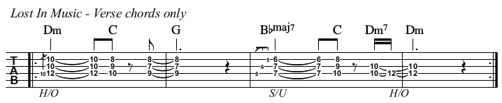 Lost In Music chords and TAB, verse chords, simple rhythm.