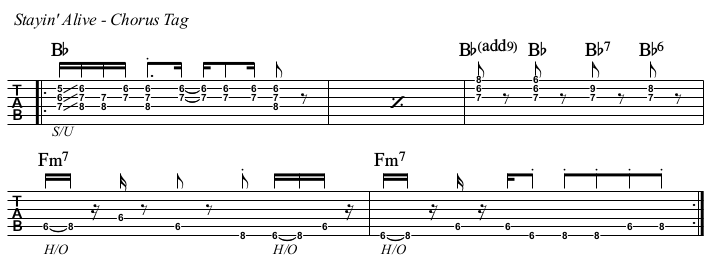 Stayin Alive chords and TAB, chorus tag.