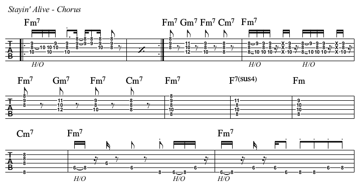 Stayin Alive chords and TAB, chorus.