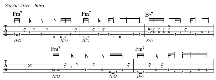Stayin Alive chords and TAB, intro.